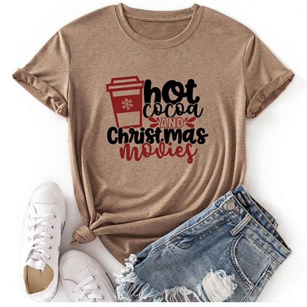 Tan Hot Cocoa & Christmas Movie T Shirt
